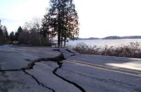 Earthquake cracked road